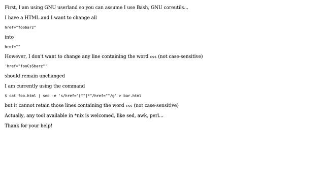 SED/AWK/PERL(GNU userland) - how to substitute pattern A but not pattern B? смотреть онлайн