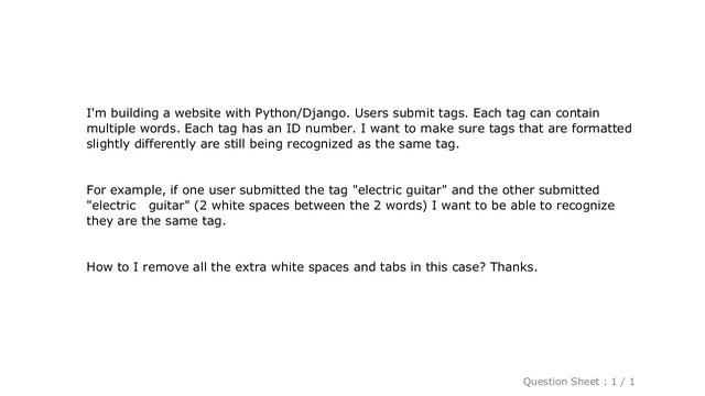 Django : Python/Django: How to remove extra white spaces & tabs from a string? смотреть онлайн