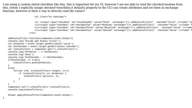 Salesforce: Not able to read boolean checked from the input type="checkbox" смотреть онлайн