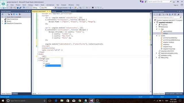 How to use angularjs select example in asp.net || visual studio 2015 #angularjs tutorials 9 смотреть онлайн