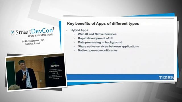 Matti Pakarinen "Development Techniques for Native/Hybrid Tizen Apps" SmartDevCon 2013 смотреть онлайн