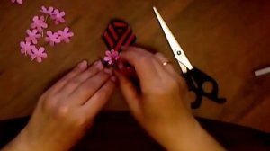 Брошь из георгиевской ленты и фоамирана "Сирень - 45 ого "