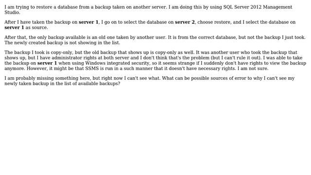 Databases: SQL Server Management Studio backup not shown when restoring смотреть онлайн