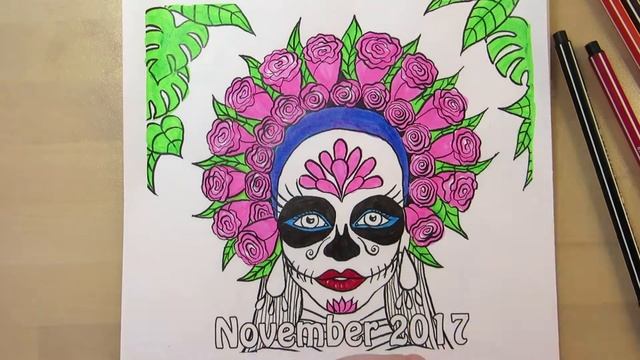 La Calavera Catrina - Sugar Skull Girl || Coloring with Highlighters and Markers смотреть онлайн