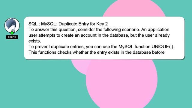SQL : MySQL: Duplicate Entry for Key 2 смотреть онлайн