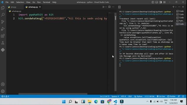 send whatsapp message using python смотреть онлайн