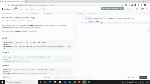 Count the number of consistent Strings | Leetcode | Python смотреть онлайн