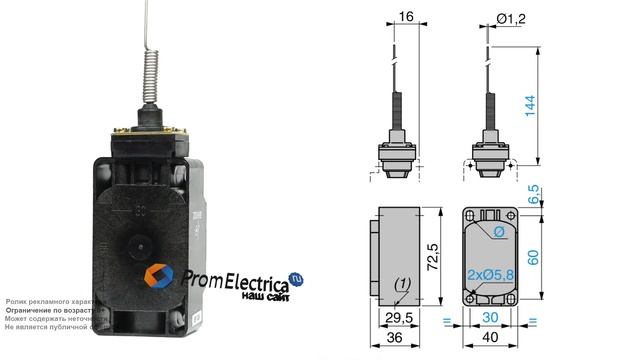 Пластиковый концевой выключатель с плунжером кошачий ус 1NO + 2NC M20 ZCKSD39H29 + ZCKD06 смотреть онлайн