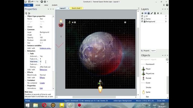 8. Создание игры по типу Space Shooter (Мерцающие звезды) Construct 2 Tutorial смотреть онлайн