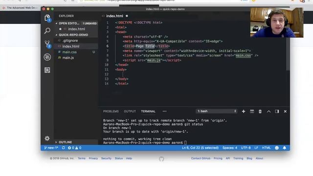 Git in the command line, and quick html setup. смотреть онлайн