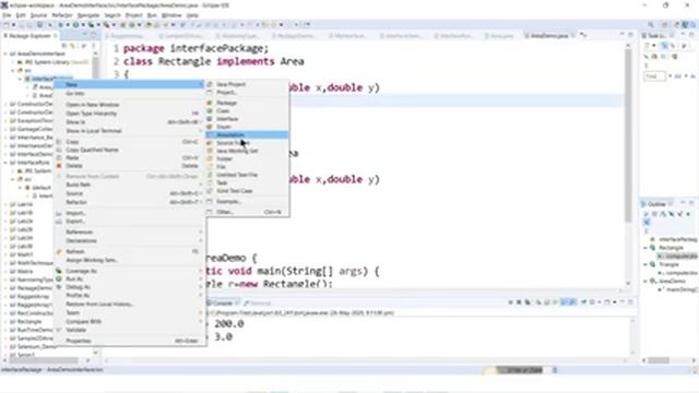 Interface Example-Java Program to find Area of Rectangle and Triangle (implements vs extends) смотреть онлайн