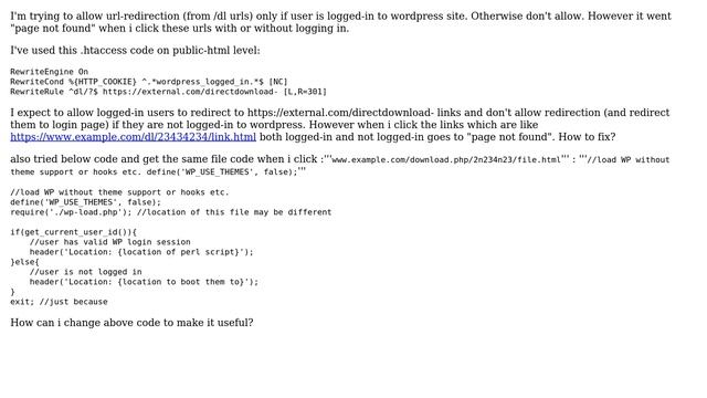 Wordpress: How to allow download url redirection only if user logged in Wordpress site? смотреть онлайн