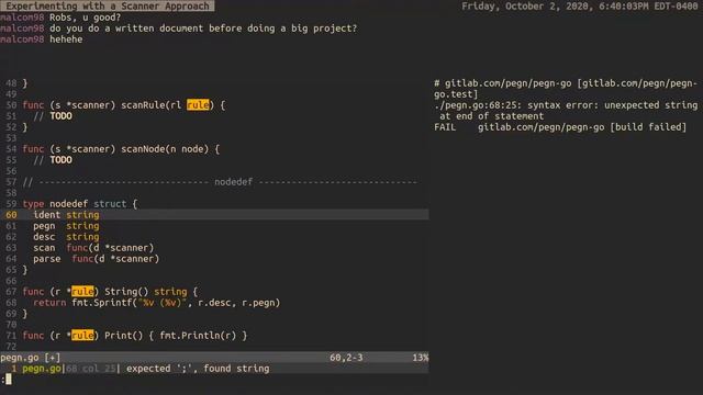 Experimenting with a Scanner Approach • PEGN, Golang, Linux, Vim, Tmux, LiveCoding смотреть онлайн
