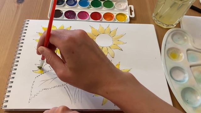 РИСУЕМ ПОДСОЛНУХИ? / РИСОВАНИЕ ДЛЯ ДЕТЕЙ/ РИСУЕМ АКВАРЕЛЬЮ смотреть онлайн