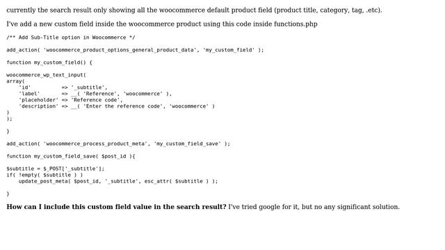 Wordpress: Include woocommerce custom field value in front-end search result смотреть онлайн