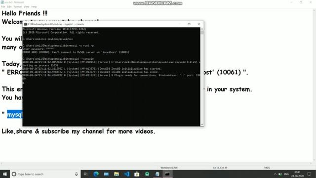 How to solve error "ERROR 2003 (HY000): Can't connect to MySQL server on 'localhost' (10061)."? смотреть онлайн