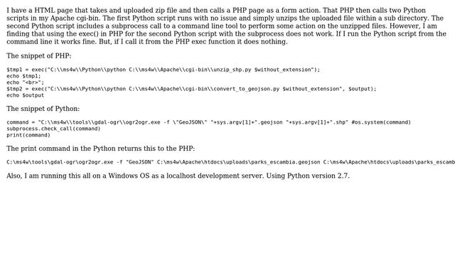 GIS: Calling Python ogr2ogr from PHP doesn't work as expected? смотреть онлайн