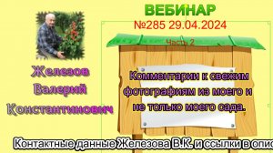 Железов Валерий.   Вебинар 285.   ч. 2.  Комментарии к свежим фотографиям из моего и не только моего
