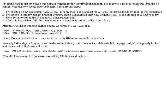 Wordpress: Can't get cookie free domain working for my WordPress page смотреть онлайн