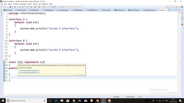 Default Methods wrt to Multiple Inheritance in Java8 смотреть онлайн