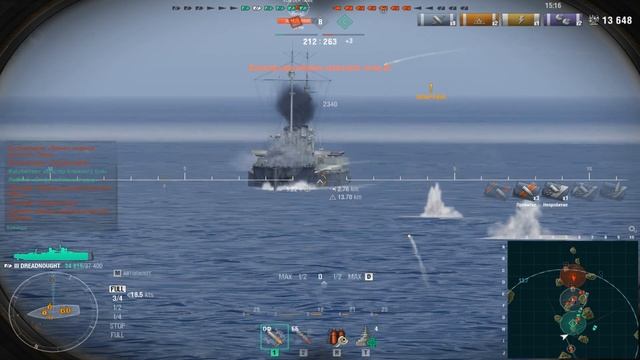 Британский линкор Dreadnought.Морской бой-1.Игра World Of Warships смотреть онлайн