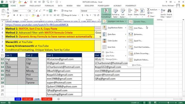 Excel Magic Trick 1229 Extract Items NOT in List 1: Conditional Format Unique Values & Sort by Colo смотреть онлайн