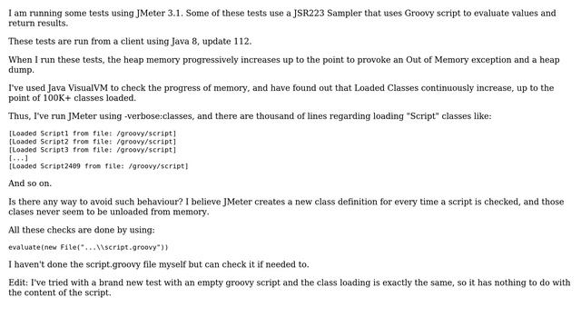 JMeter OutOfMemory due to groovy scripts creating several classes смотреть онлайн
