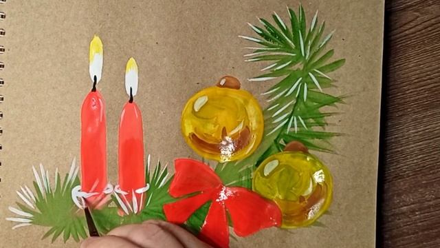 Как нарисовать красивую Новогоднюю открытку с красными свечками. смотреть онлайн