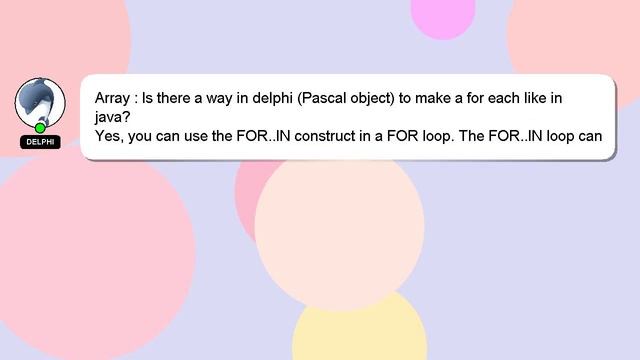 Array : Is there a way in delphi (Pascal object) to make a for each like in java? смотреть онлайн