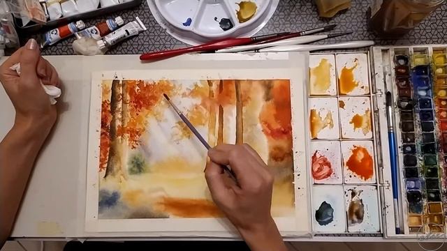 Autumn Lights In The Forest Watercolor Tutorial - Tutorial Acquerello Luci Nel Bosco D'autunno