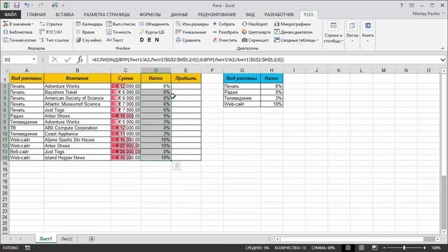 Работа с формулами в надстройке PLEX смотреть онлайн