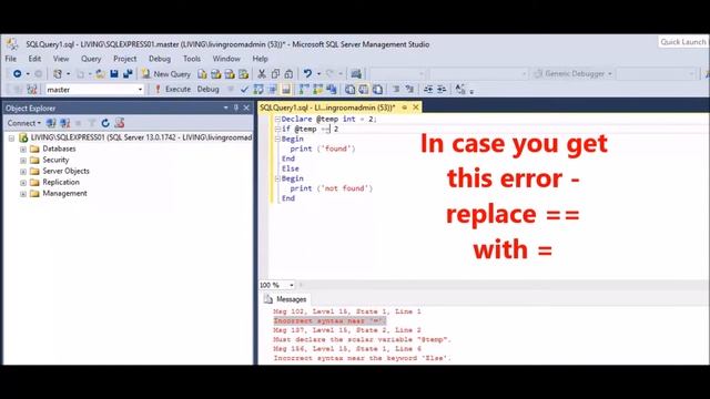MSSQL How to fix error Incorrect syntax near '=' смотреть онлайн