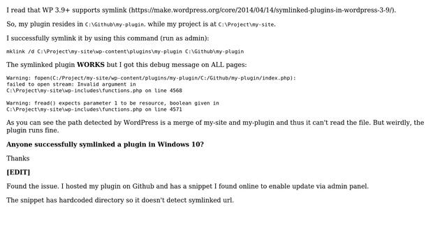 Wordpress: Symlink a plugin in local development, works but got Debug error message - Windows 10 смотреть онлайн