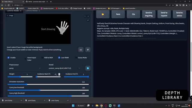 Stable Diffusion ControlNet Depth Library Extension | Easy Hands | Controlnet Guidance Start Hands