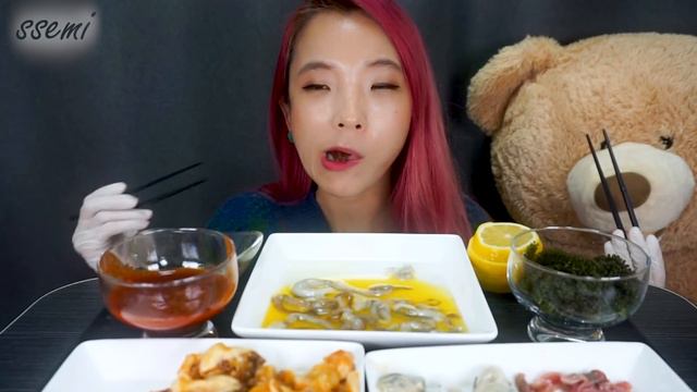 [Mukbang] RAW OCTOPUS, SPOON WORM, SEA SQUIRT, OYSTER 산낙지,개불,멍게,생굴,바다포도 모듬해산물먹방 Real Sound ASMR | 쎄