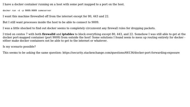 How to block docker-mapped ports with a firewall from outside the host without messing up docker... смотреть онлайн