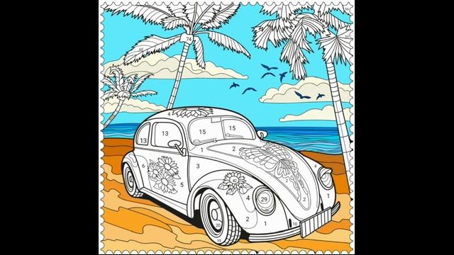 Coloring Vintage Volkswagen Beetle смотреть онлайн
