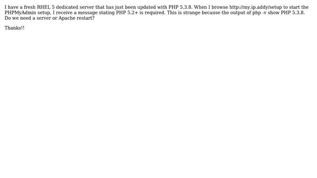 DevOps & SysAdmins: PHPMyAdmin Setup Prompts for PHP 5.2+ after Install of PHP 5.3.8 on RHEL 5 смотреть онлайн