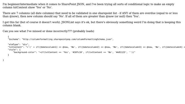 Sharepoint: JSON Sharepoint - validating dates across several columns with boolean column смотреть онлайн