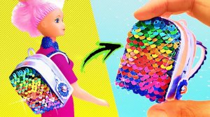Миниатюрный рюкзак и школьные принадлежности с пайетками своими руками (ручка, блокноты, пенал)