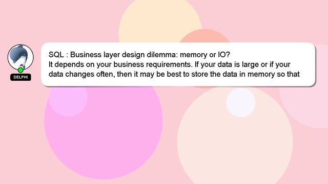 SQL : Business layer design dilemma: memory or IO? смотреть онлайн