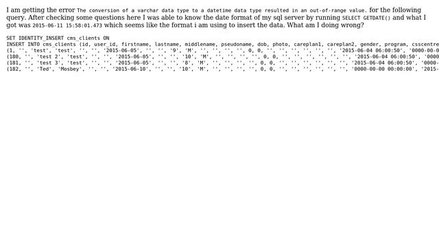 Getting error: The conversion of a varchar data type to a datetime data type resulted in an... смотреть онлайн