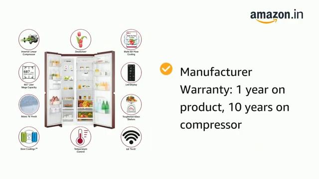 LG 687L Wi - Fi Inverter Frost-Free Side-by-Side Refrigerator (GC-B247SVZV, Amber Steel) смотреть онлайн
