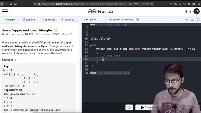 Sum of upper and lower Triangles | @GeeksforGeeksVideos | Competitive Programming for Beginners смотреть онлайн