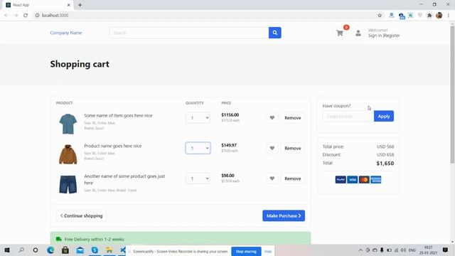 Reactjs Ecommerce Site Cart Page Template Free смотреть онлайн