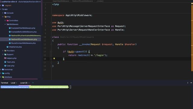 Slim 4 Authentication (Lesson 15: Guest & Auth Redirect Middleware)