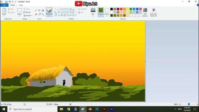 How to Draw in Ms Paint | drawing in paint in computer | paint in computer | scenery drawing смотреть онлайн