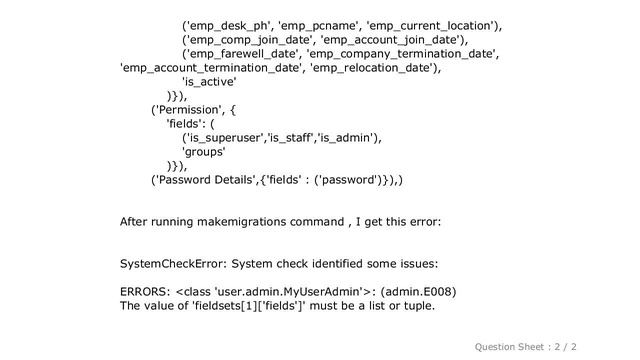 Django : Django Admin error admin.E008 The value of fieldsets must be a list or tuple смотреть онлайн