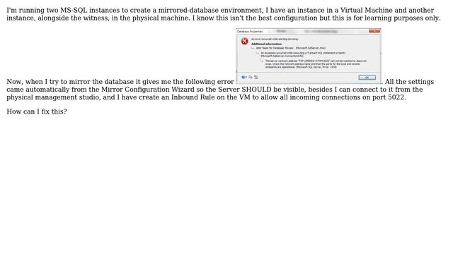 DevOps & SysAdmins: Can't Mirror Database on Sql-Server 2008 смотреть онлайн