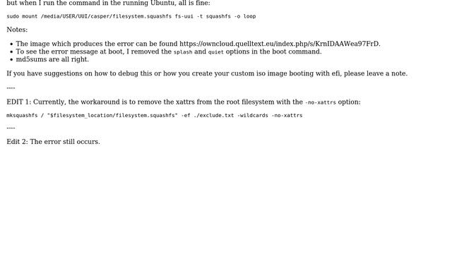 Ubuntu: Live CD Boot: SQUASHFS Error: Unable To Read Xattr Id Index Table